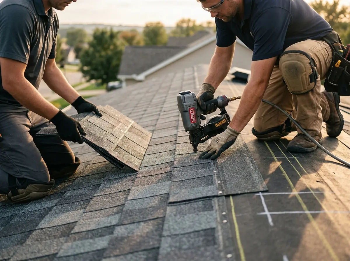 Professional roofer working on a residential roof in Norwich